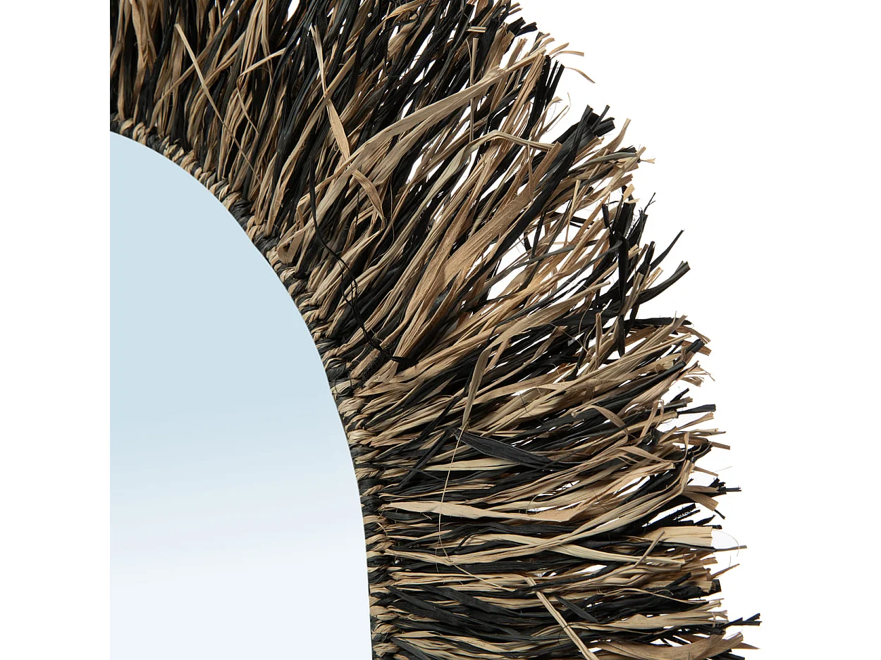 De Raffia Fringe Spiegel - Natuurlijk Zwart - L