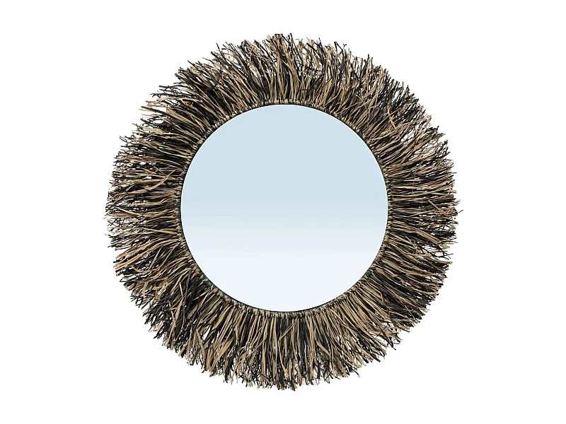 De Raffia Fringe Spiegel - Natuurlijk Zwart - L