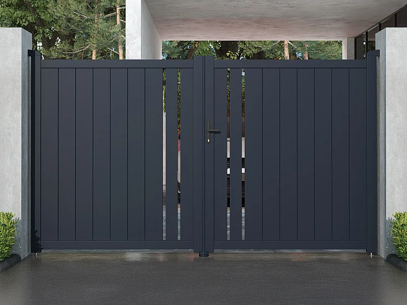 Portail électrique battant en aluminium semi ajouré L309 x H181 cm anthracite - TOROMA