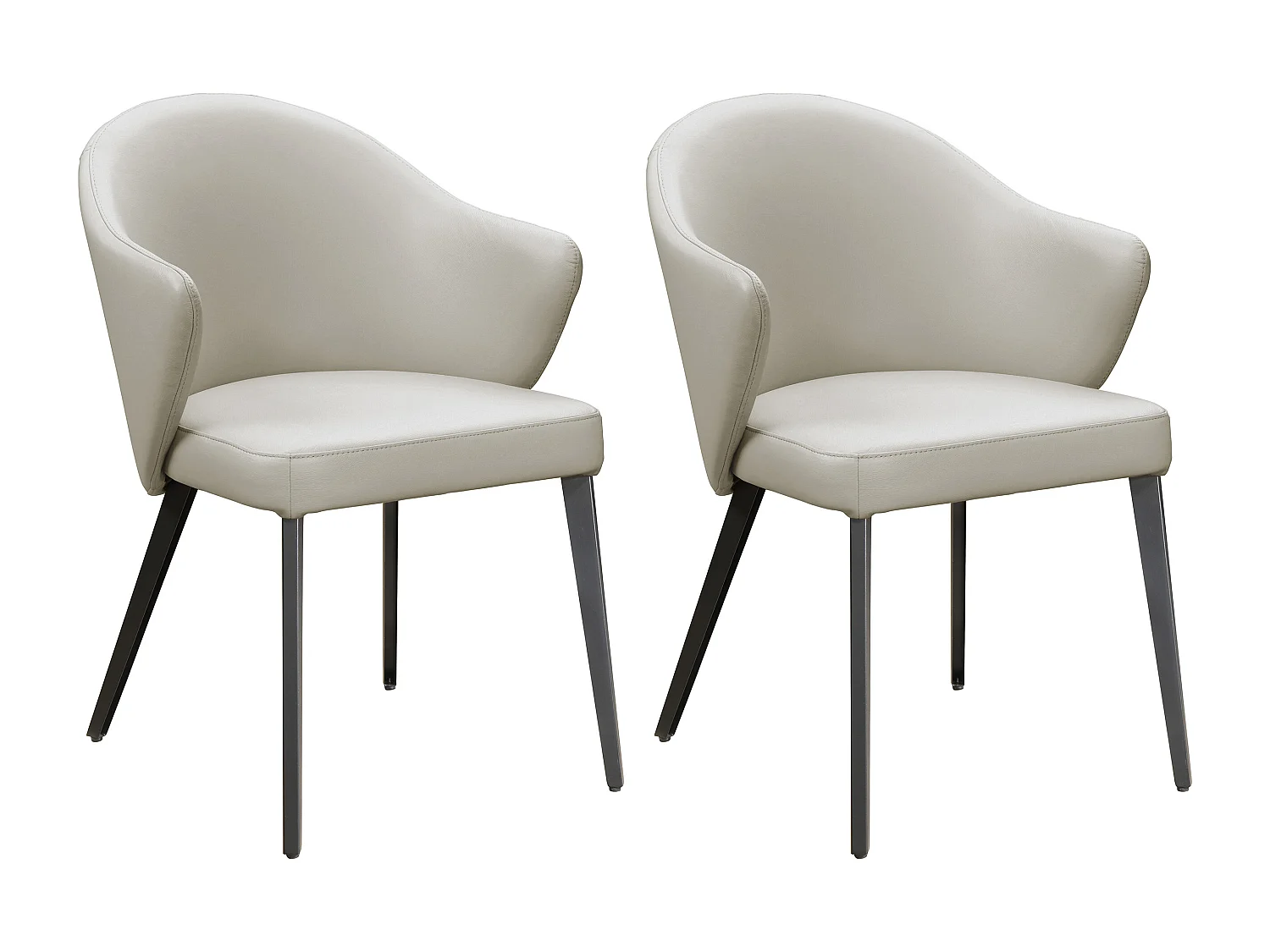 Lot de 2 chaises avec accoudoirs en cuir et acier noir - Beige - MIBELLY de Maison Céphy