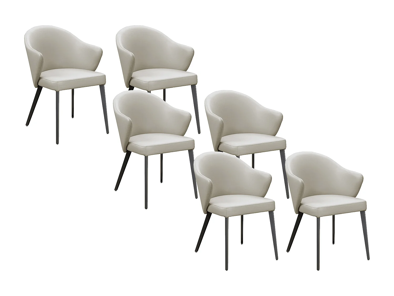 Lot de 6 chaises avec accoudoirs en cuir et acier noir - Beige - MIBELLY de Maison Céphy