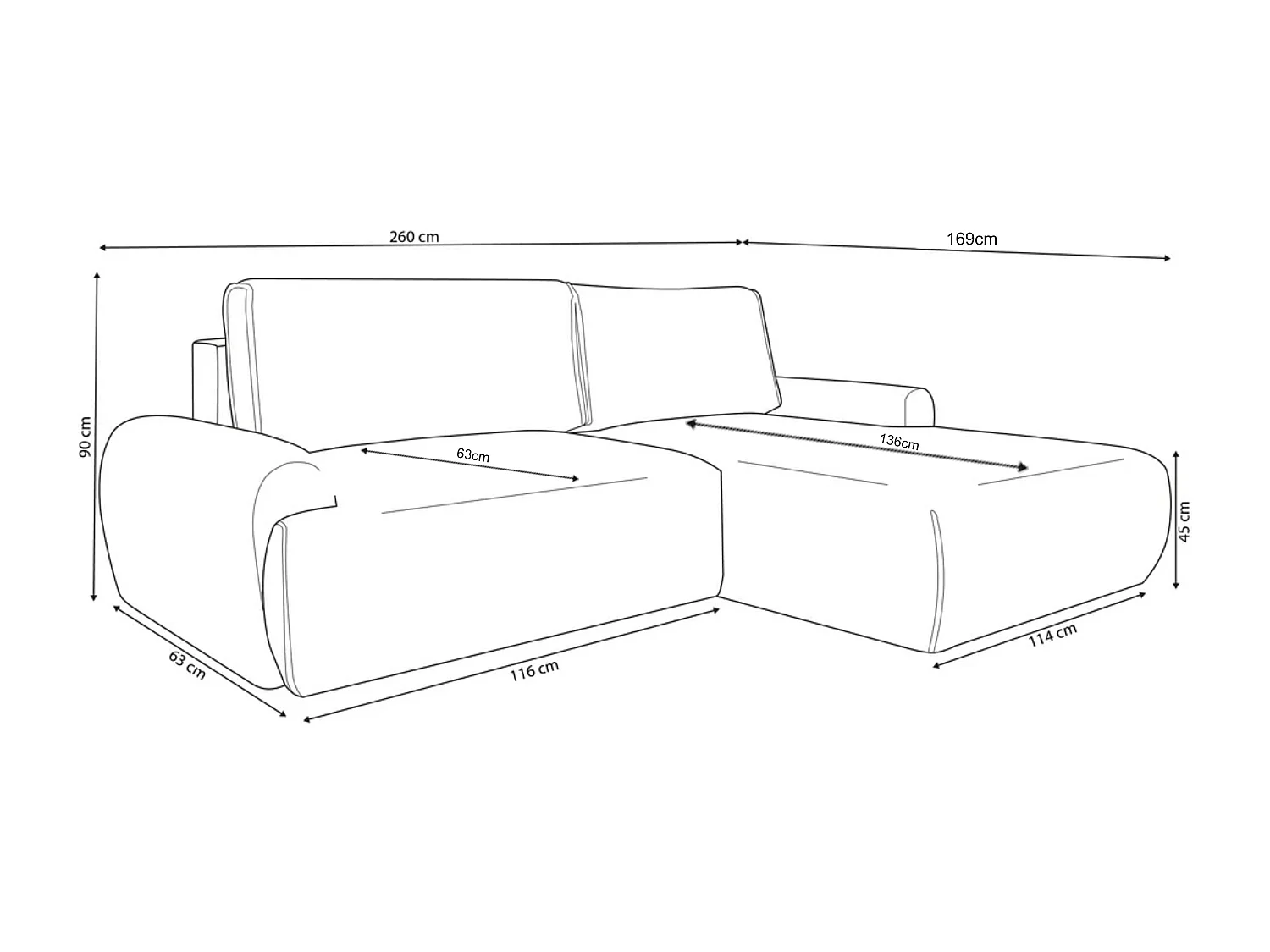 Canapé d'Angle droit avec fonction de couchage Noboo coffre en gris clair direct fabricant, livraison et installation offertes