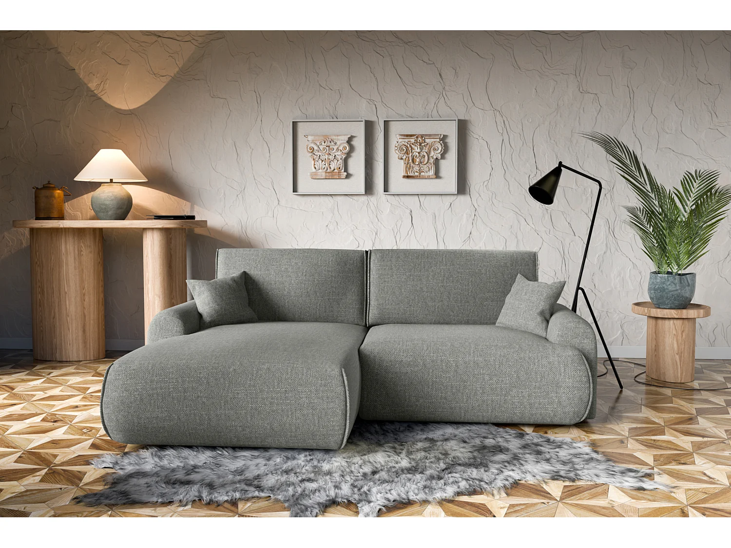 Canapé d'Angle gauche avec fonction de couchage Noboo coffre en gris direct fabricant, livraison et installation offertes