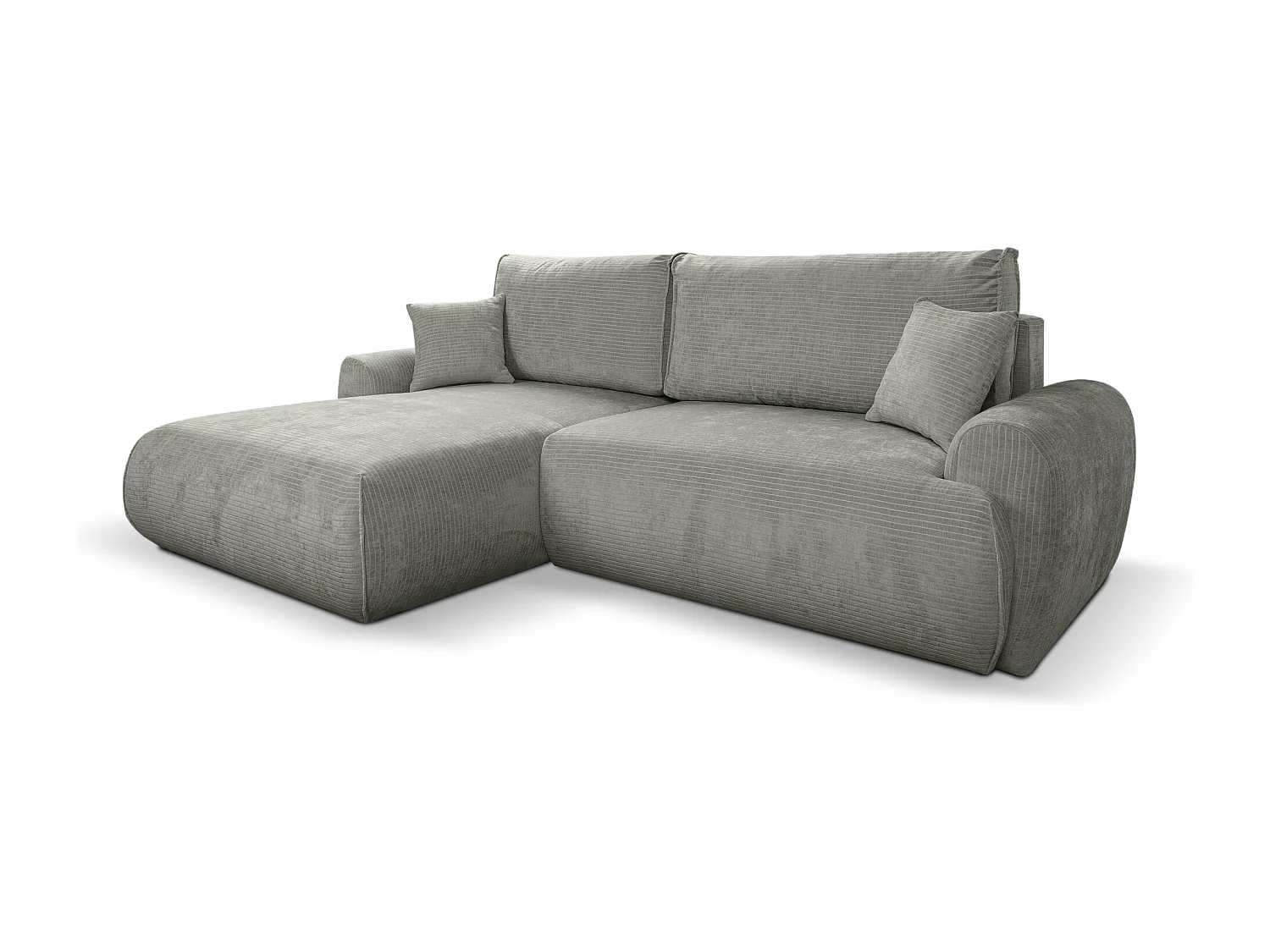 Canapé d'Angle gauche avec fonction de couchage Noboo coffre en velours côtelé gris direct fabricant, livraison et installation offertes