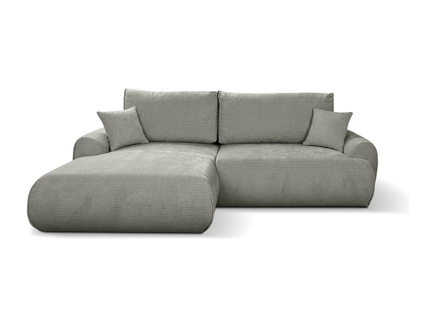 Canapé d'Angle gauche avec fonction de couchage Noboo coffre en velours côtelé gris direct fabricant, livraison et installation offertes
