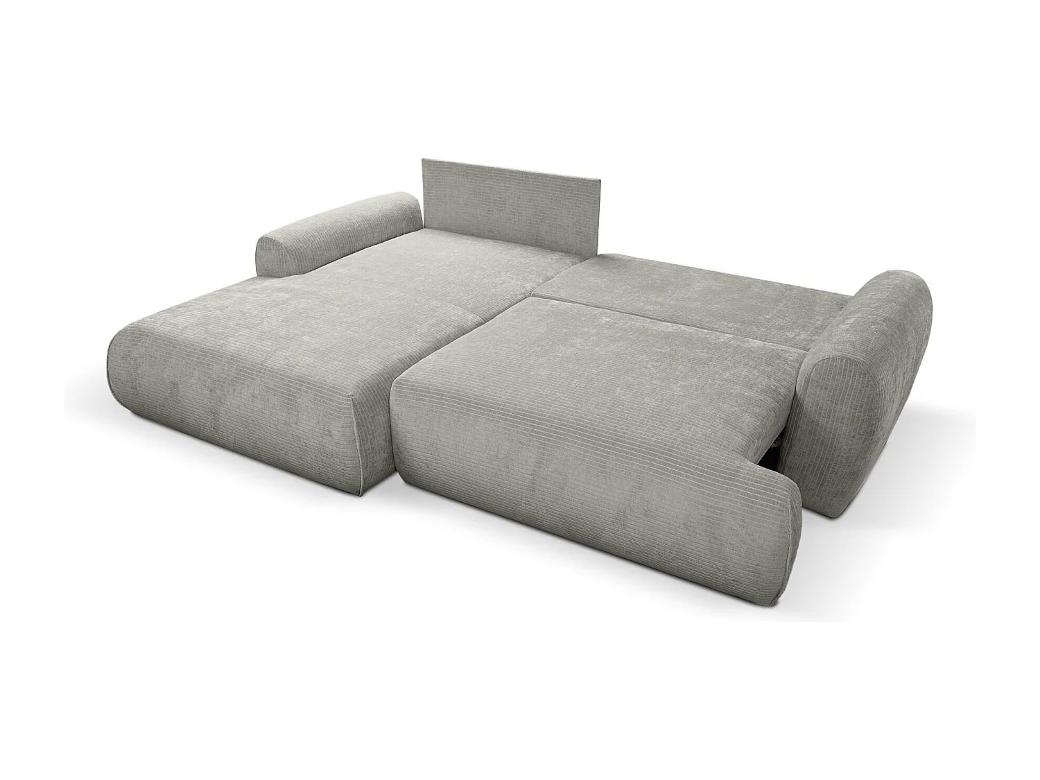 Canapé d'Angle gauche avec fonction de couchage Noboo coffre en velours côtelé gris direct fabricant, livraison et installation offertes