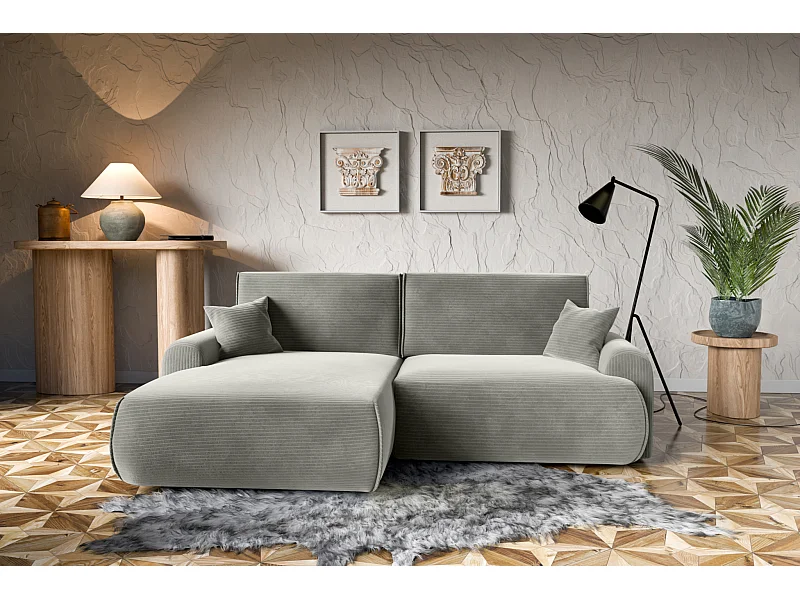 Canapé d'Angle gauche avec fonction de couchage Noboo coffre en velours côtelé gris du fabricant -VINOTTI