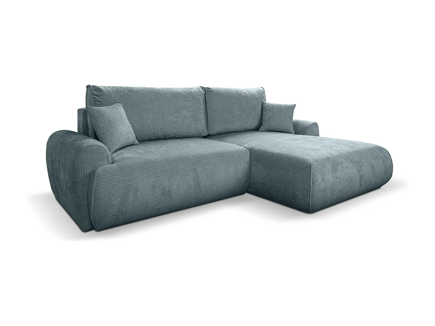 Canapé d'Angle droit avec fonction de couchage Noboo coffre en velours côtelé bleu direct fabricant, livraison et installation offertes