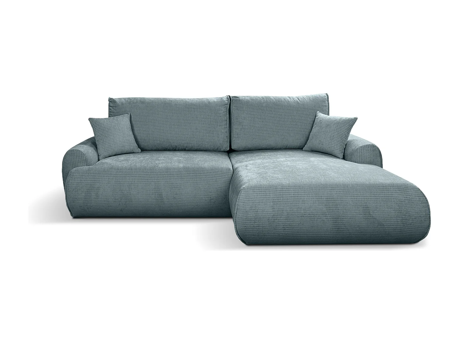 Canapé d'Angle droit avec fonction de couchage Noboo coffre en velours côtelé bleu direct fabricant, livraison et installation offertes