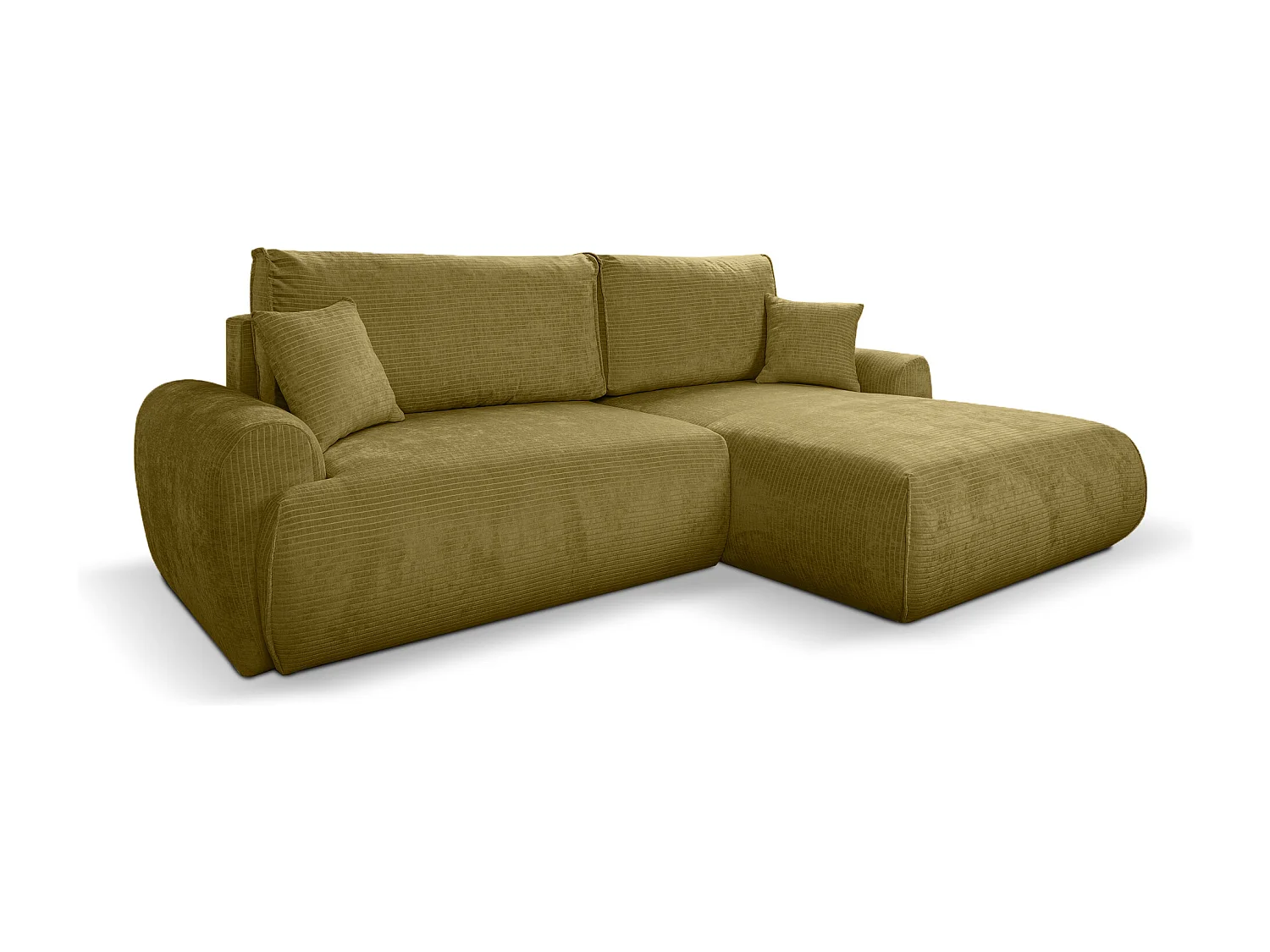 Canapé d'Angle droit avec fonction de couchage Noboo coffre en velours côtelé moutarde direct fabricant, livraison et installation offertes
