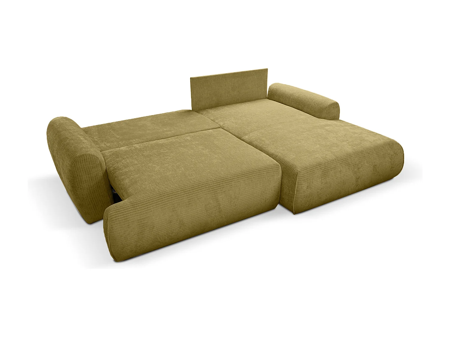 Canapé d'Angle droit avec fonction de couchage Noboo coffre en velours côtelé moutarde direct fabricant, livraison et installation offertes
