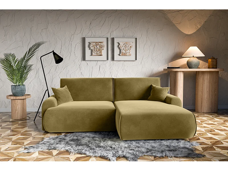 Canapé d'Angle droit avec fonction de couchage Noboo coffre en velours côtelé moutarde du fabricant -VINOTTI