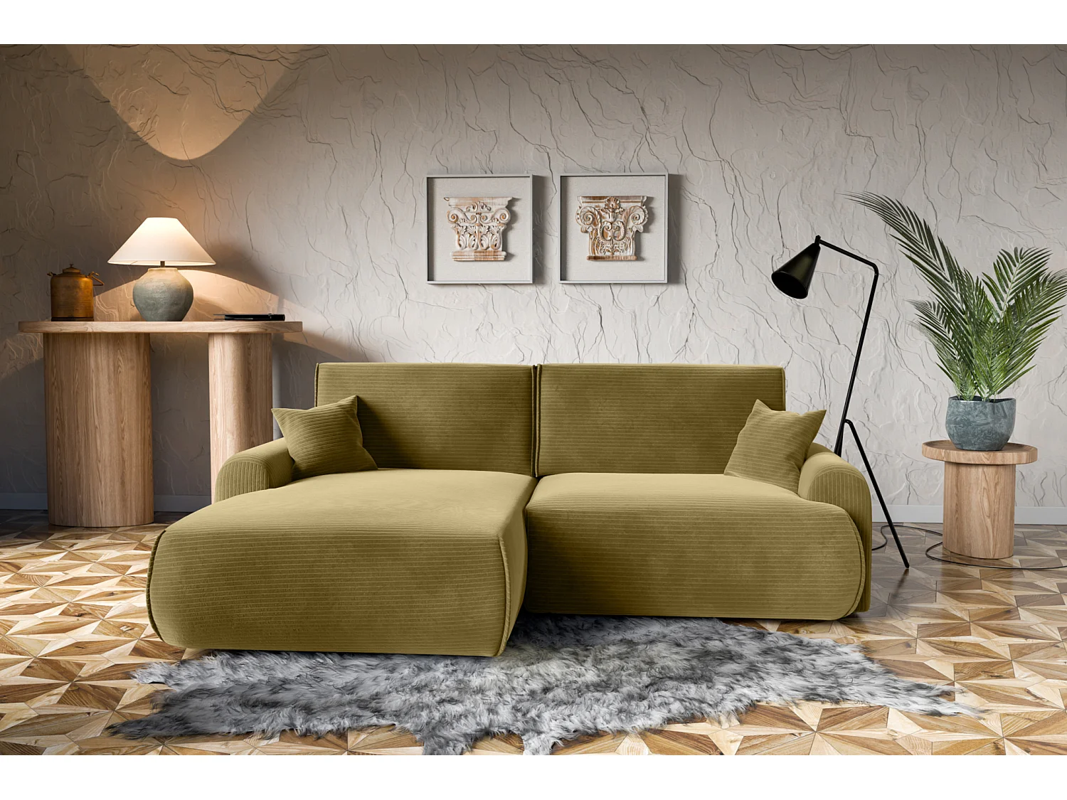 Divano letto angolare sinistro con vano contenitore Noboo in velluto a coste senape del produttore - VINOTTI