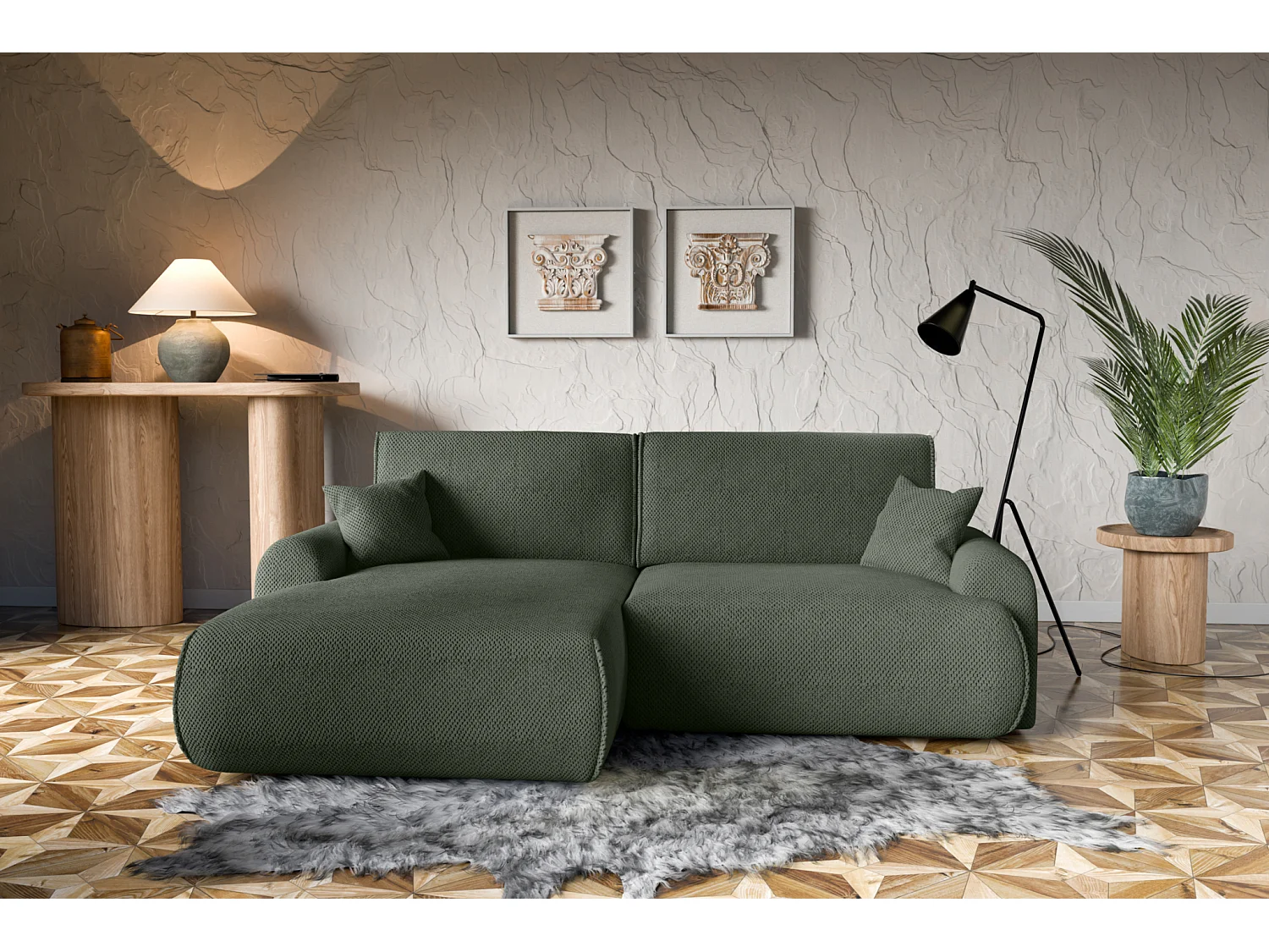 Divano letto angolare sinistro con vano contenitore Noboo in verde bottiglia del produttore - VINOTTI