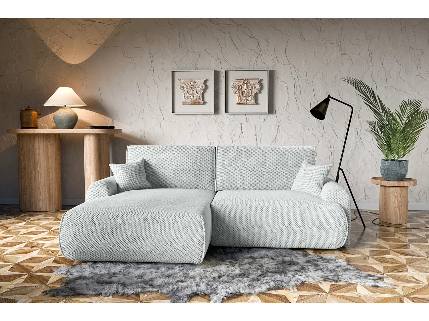 Divano letto angolare sinistro con vano contenitore Noboo in grigio chiaro del produttore - VINOTTI