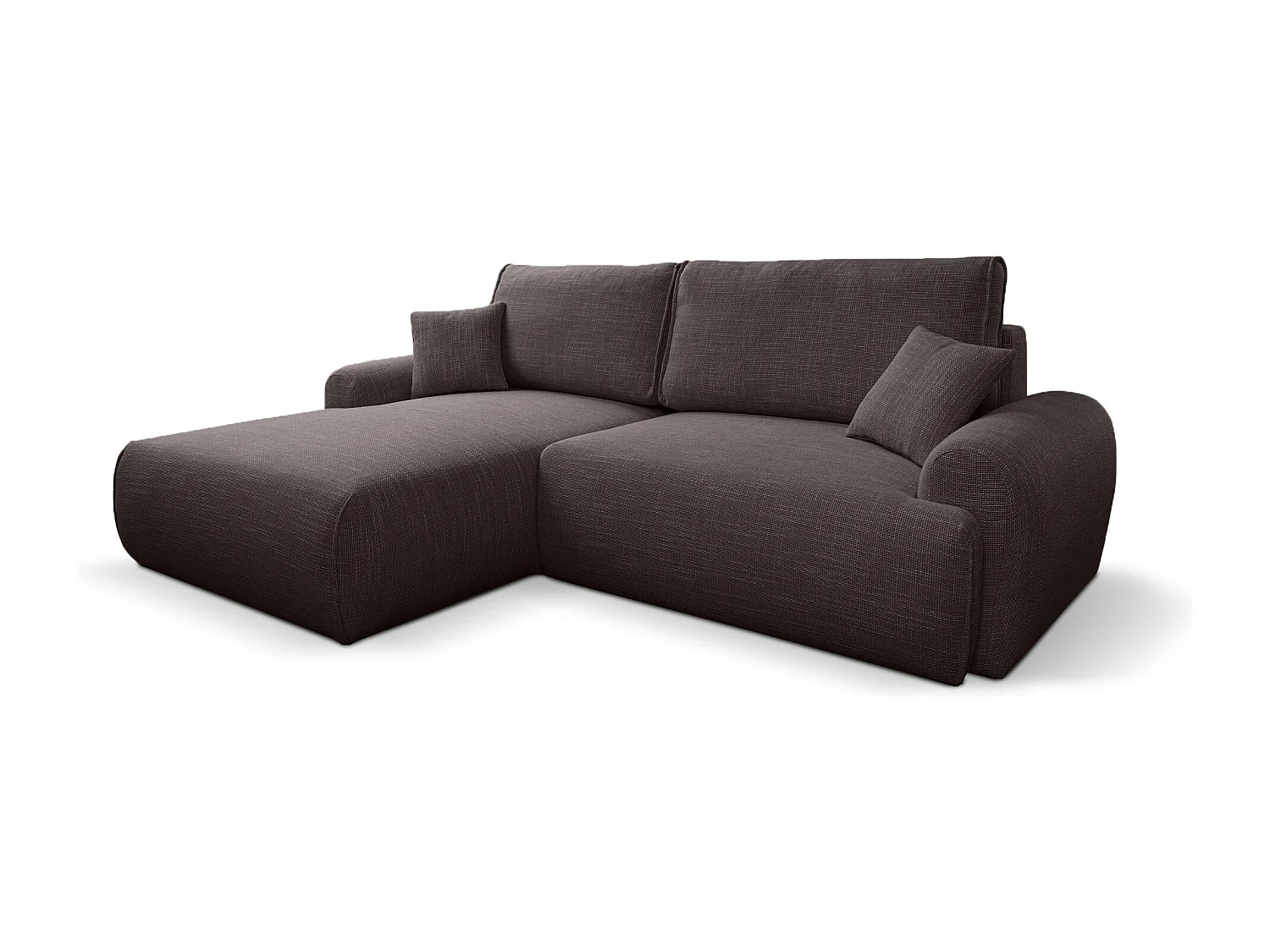 Divano letto angolare sinistro con vano contenitore Noboo in marrone cioccolato direttamente dal produttore, consegna e installazione gratuite