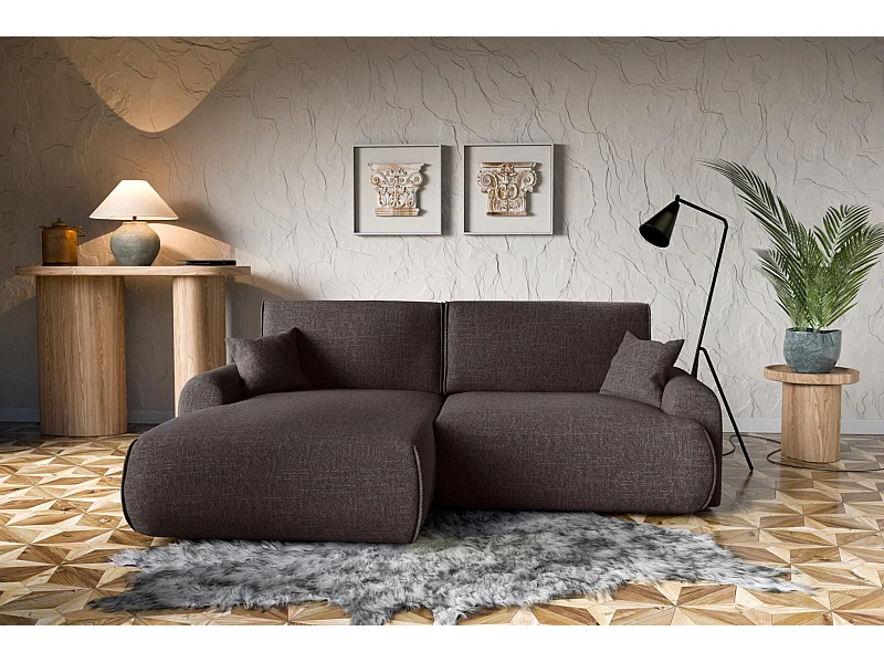 Canapé d'Angle gauche avec fonction de couchage Noboo coffre en brun chocolat du fabricant -VINOTTI