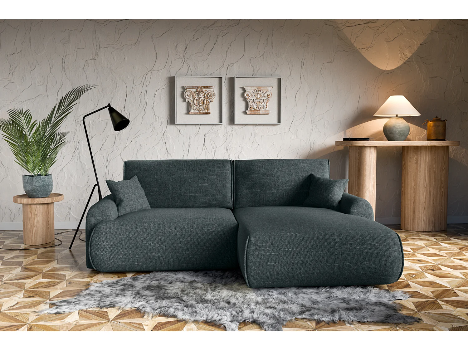 Canapé d'Angle droit avec fonction de couchage Noboo coffre en noir du fabricant -VINOTTI