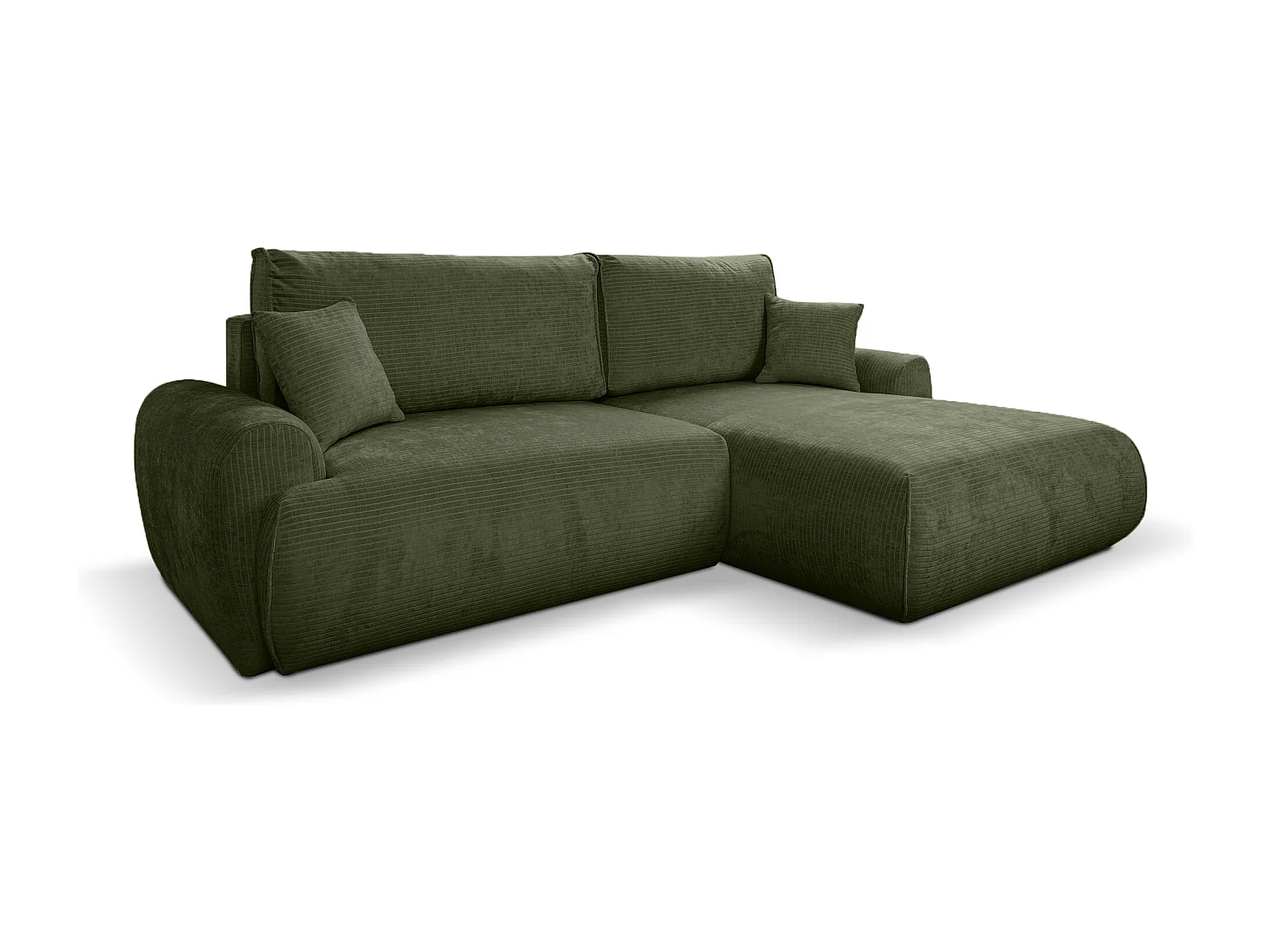 Canapé d'Angle droit avec fonction de couchage Noboo coffre en velours côtelé vert direct fabricant, livraison et installation offertes