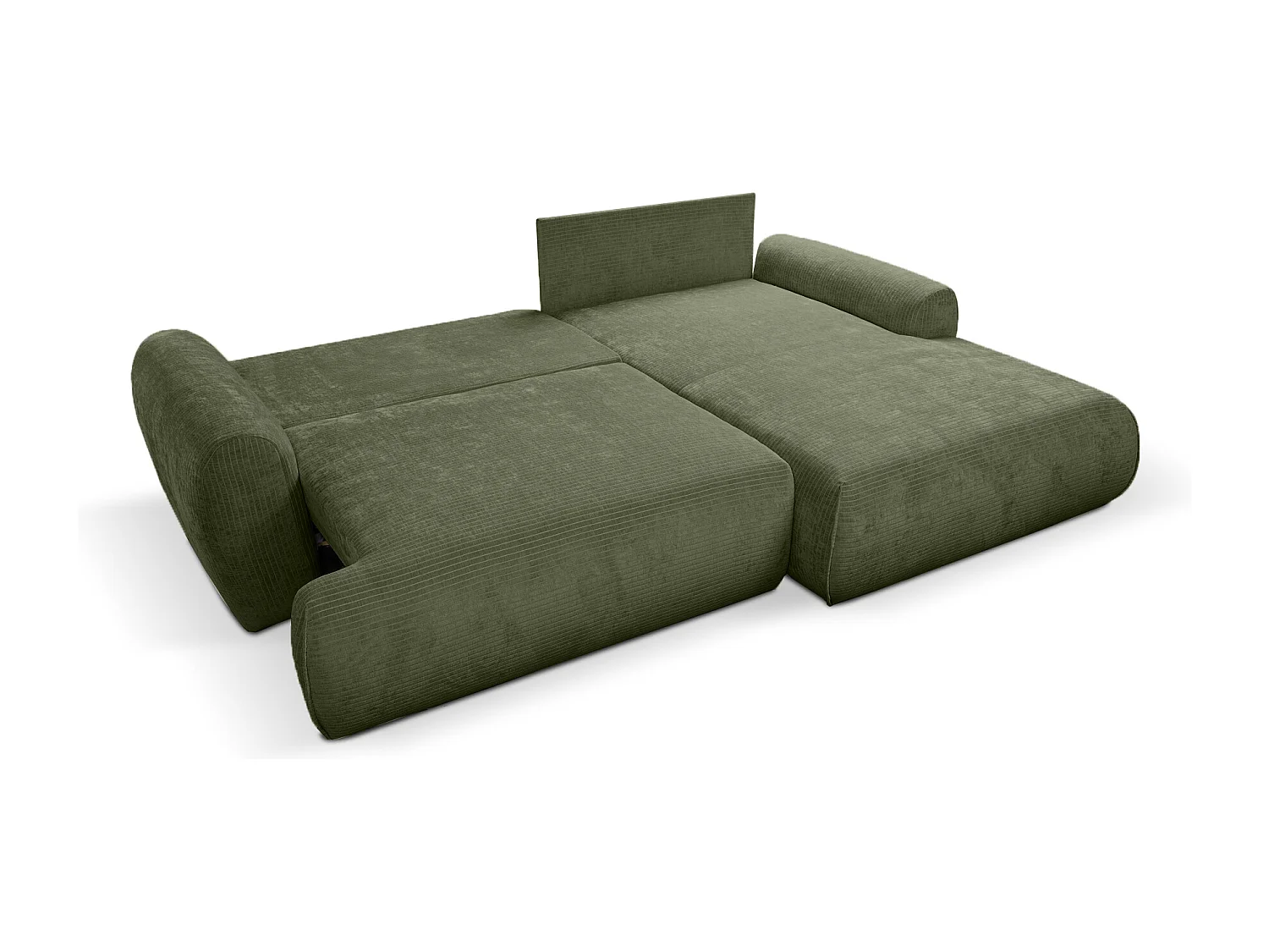 Canapé d'Angle droit avec fonction de couchage Noboo coffre en velours côtelé vert direct fabricant, livraison et installation offertes
