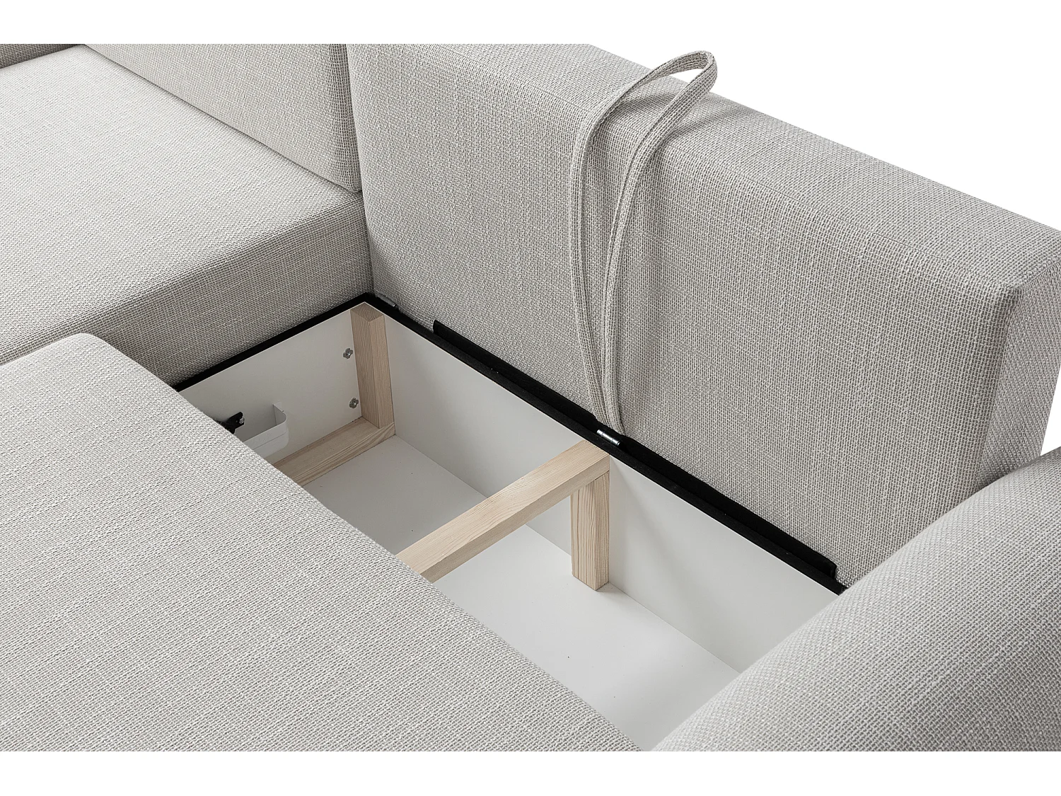 Canapé d’angle gauche en tissu tressé gris clair, résistant à l’usure, avec fonction couchage – ARTE PREMIUM