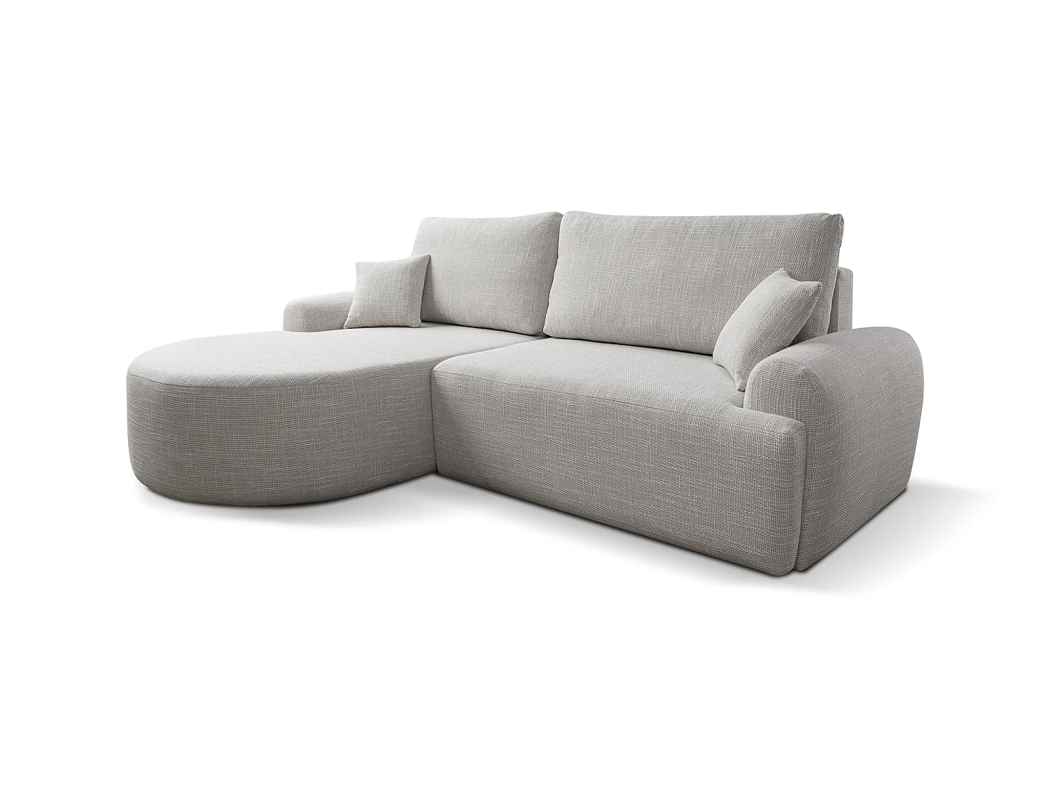 Canapé d’angle gauche en tissu tressé gris clair, résistant à l’usure, avec fonction couchage – ARTE PREMIUM