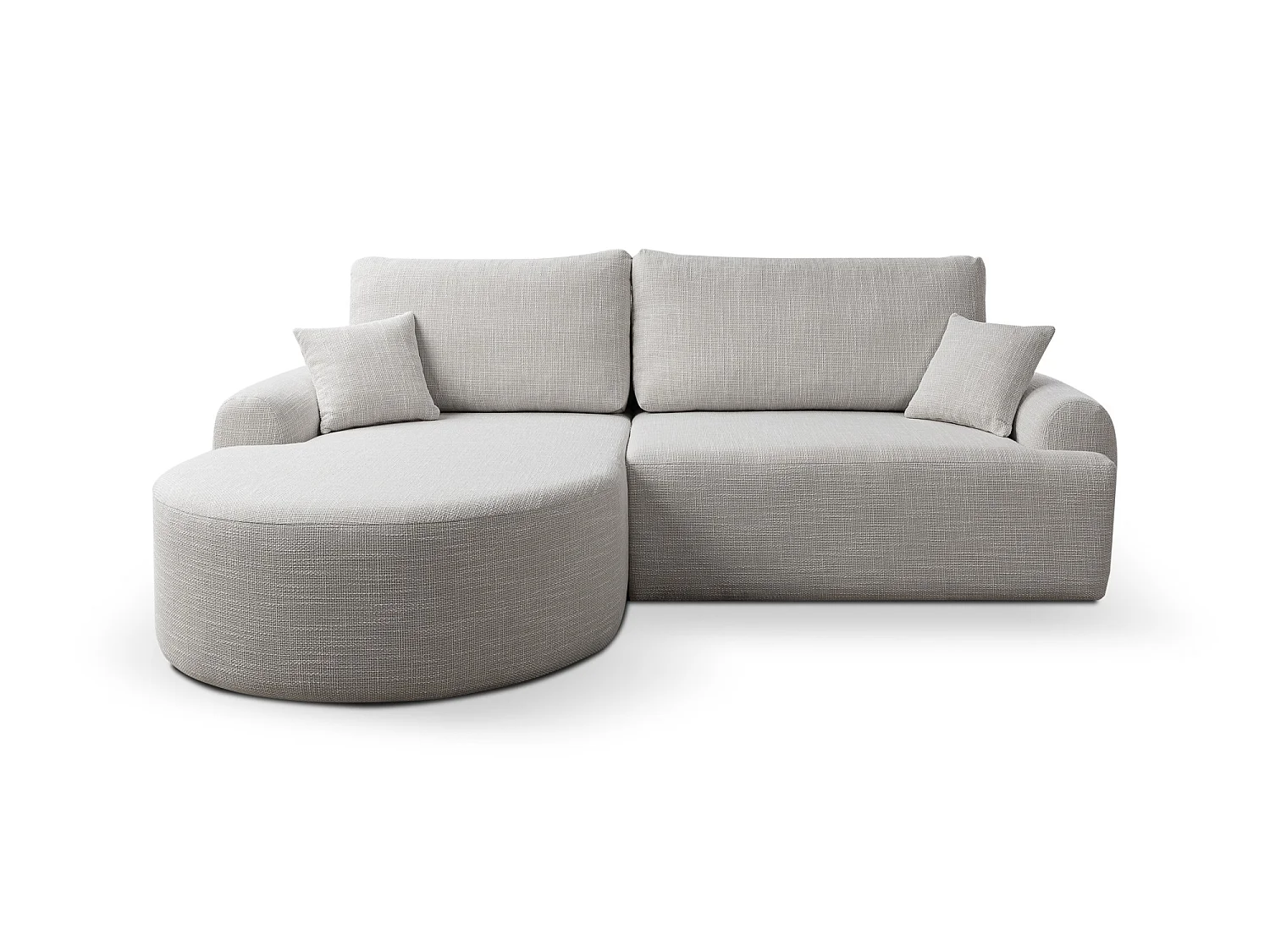 Canapé d’angle gauche en tissu tressé gris clair, résistant à l’usure, avec fonction couchage – ARTE PREMIUM