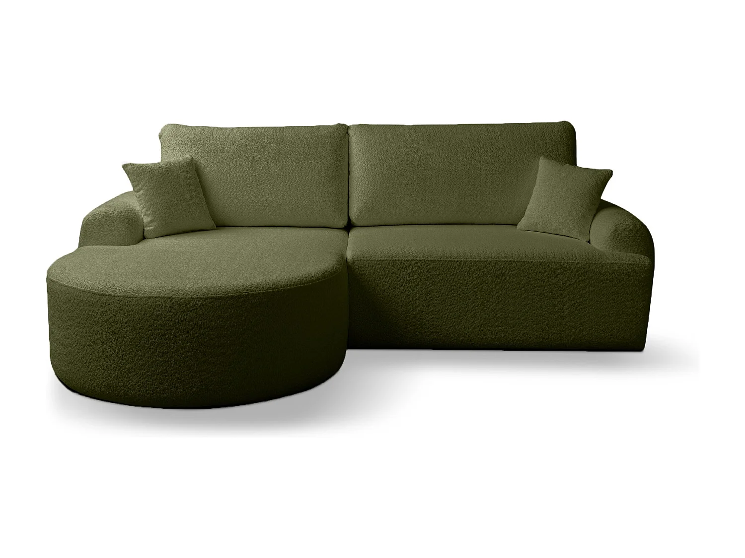 Canapé d’angle gauche moderne avec fonction couchage en bouclé vert bouteille – ARTE PREMIUM, direct fabricant