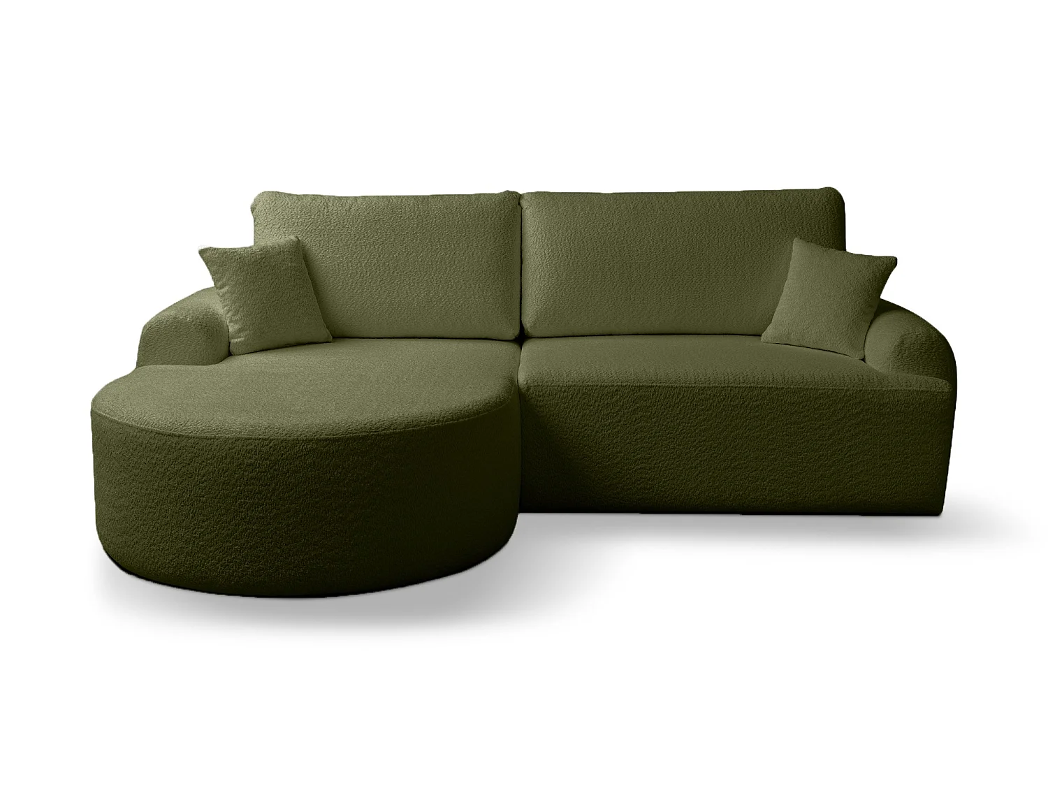 Canapé d’angle gauche moderne avec fonction couchage en bouclé vert bouteille – ARTE PREMIUM, direct fabricant