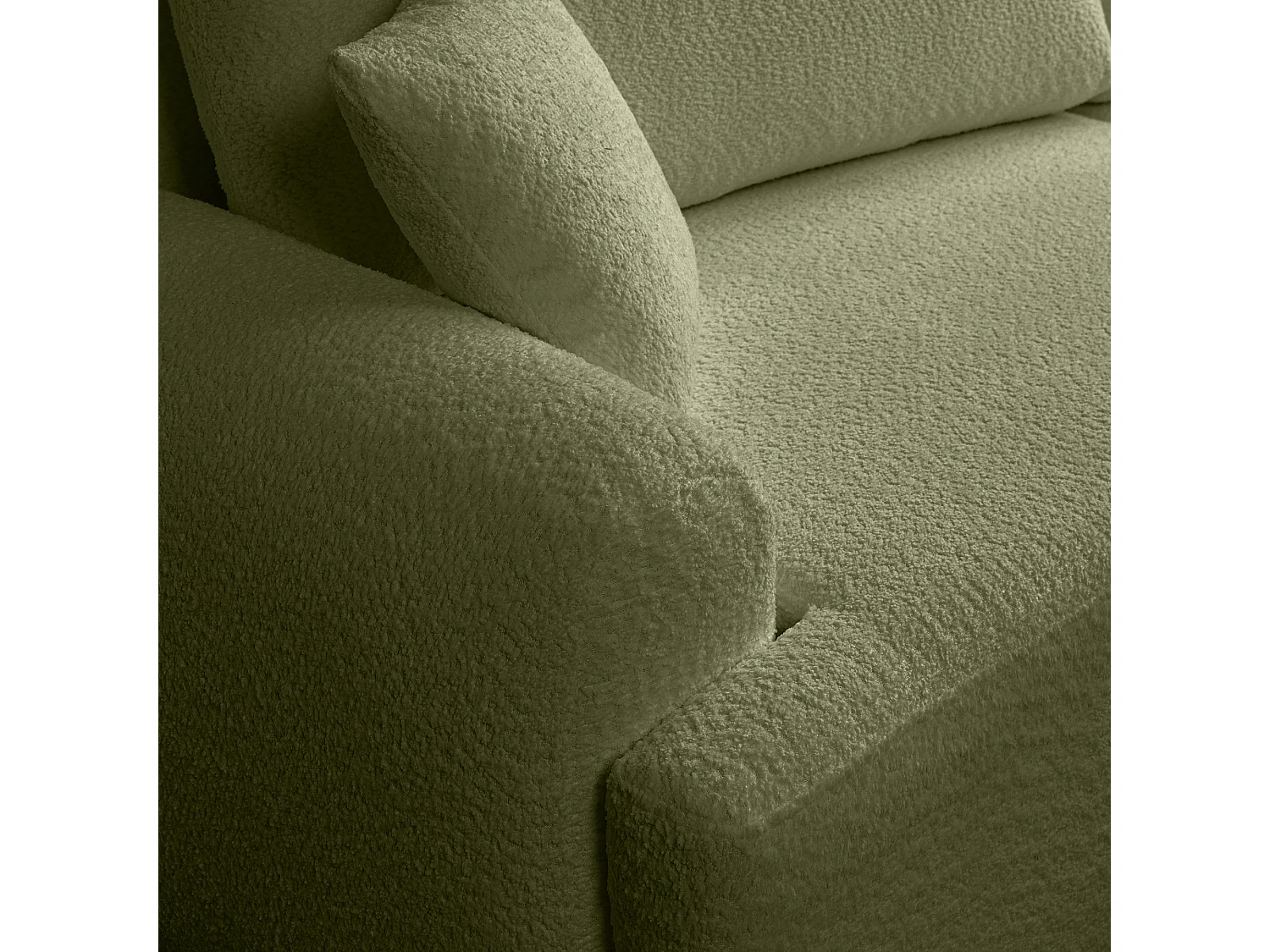 Canapé d’angle droit moderne avec fonction couchage en bouclé vert bouteille – ARTE PREMIUM, direct fabricant