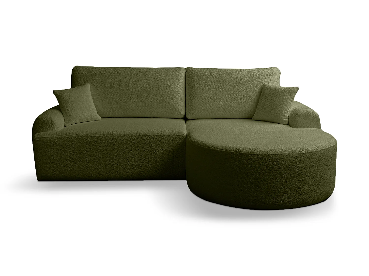 Canapé d’angle droit moderne avec fonction couchage en bouclé vert bouteille – ARTE PREMIUM, direct fabricant