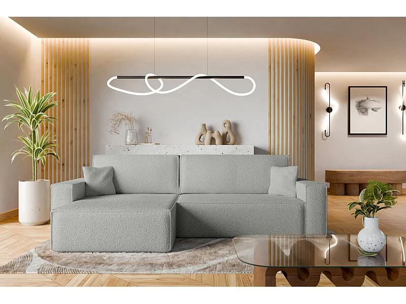 Canapé d'Angle réversible convertible avec fonction de couchage Karl XL coffre universel en tissu bouclé gris clair du fabricant - VINOTTI