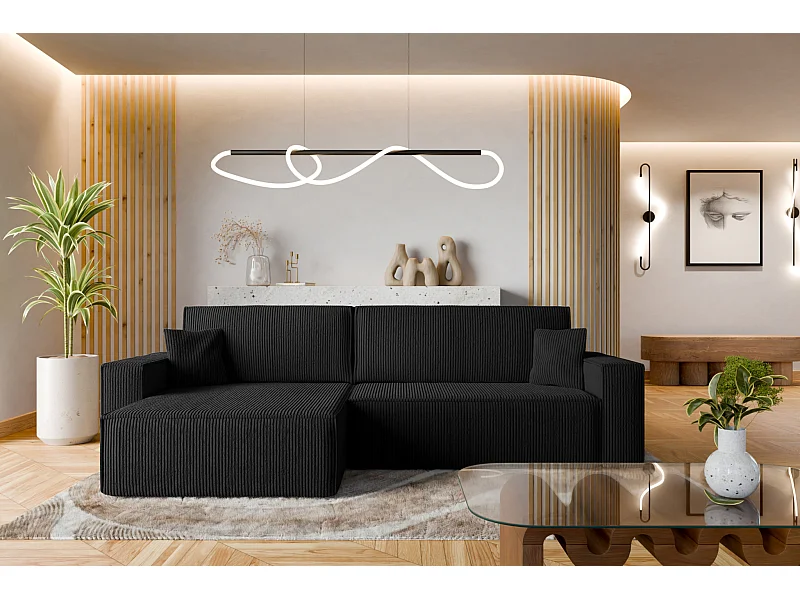 Canapé d'Angle réversible convertible avec fonction de couchage Karl XL coffre universel en velours côtelé noir du fabricant VINOTTI