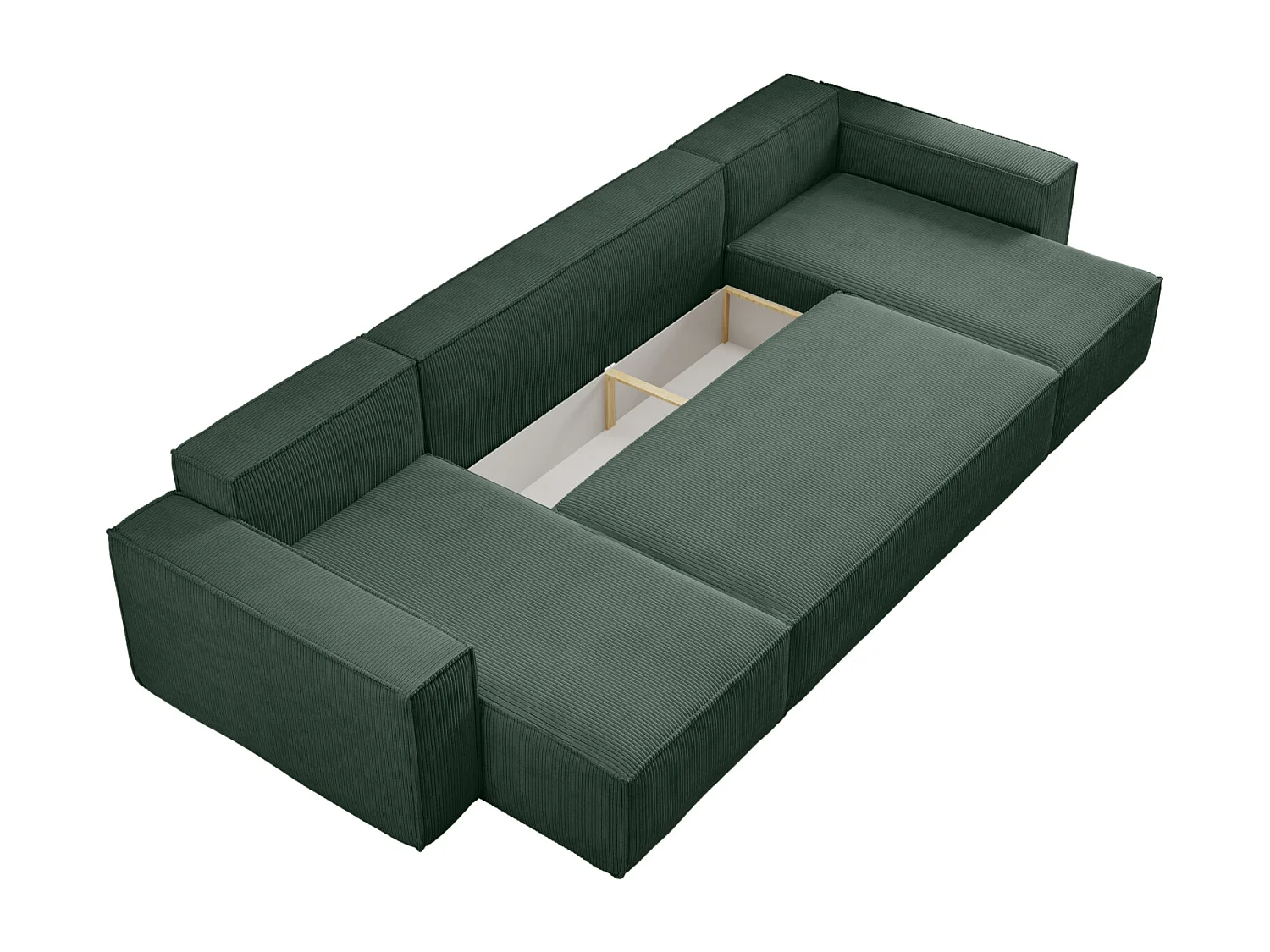 Divano letto angolare reversibile con vano contenitore universale Karl U in velluto a coste verde bottiglia del produttore - VINOTTI