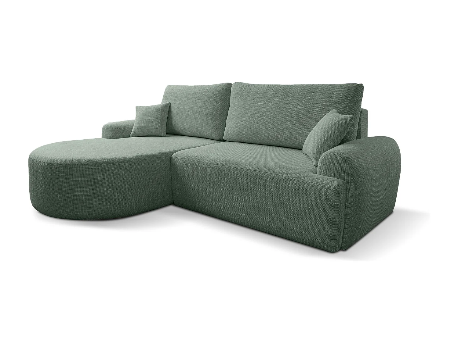 Canapé d’angle gauche en tissu tressé vert bouteille, résistant à l’usure, avec fonction couchage – ARTE PREMIUM