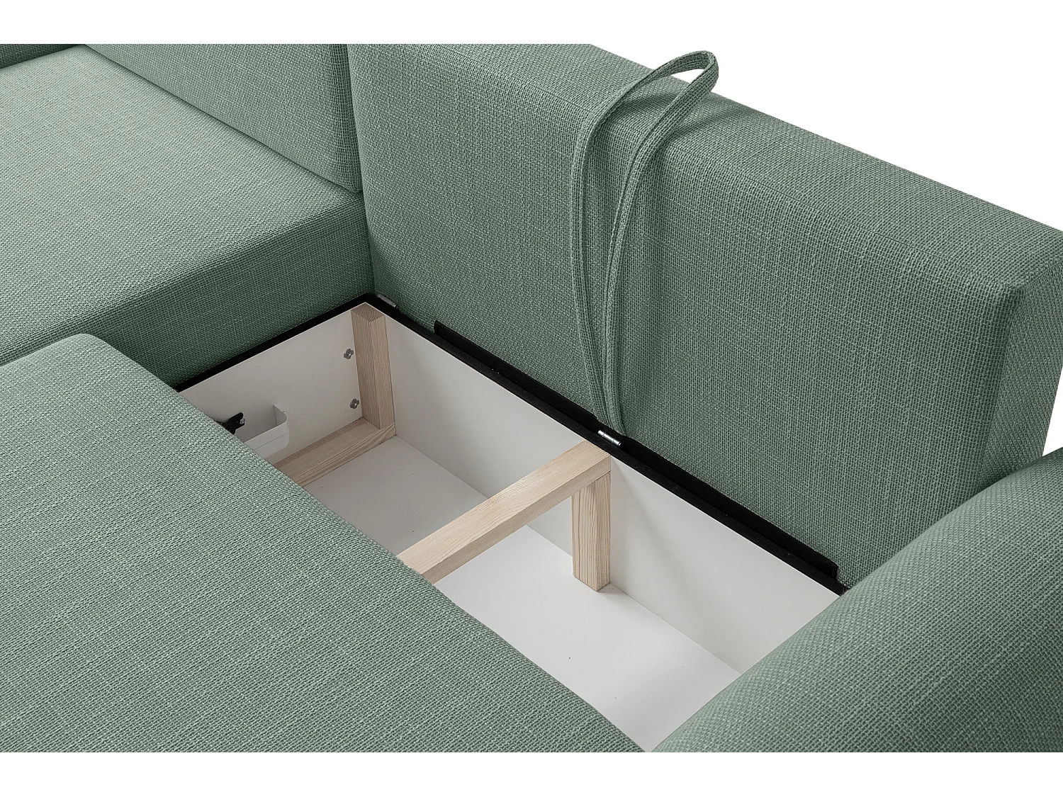 Canapé d’angle gauche en tissu tressé vert bouteille, résistant à l’usure, avec fonction couchage – ARTE PREMIUM