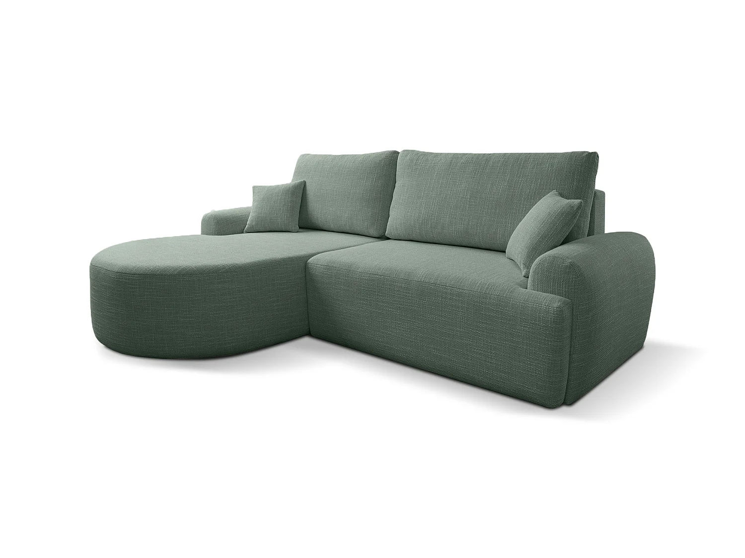 Canapé d’angle gauche en tissu tressé vert bouteille, résistant à l’usure, avec fonction couchage – ARTE PREMIUM