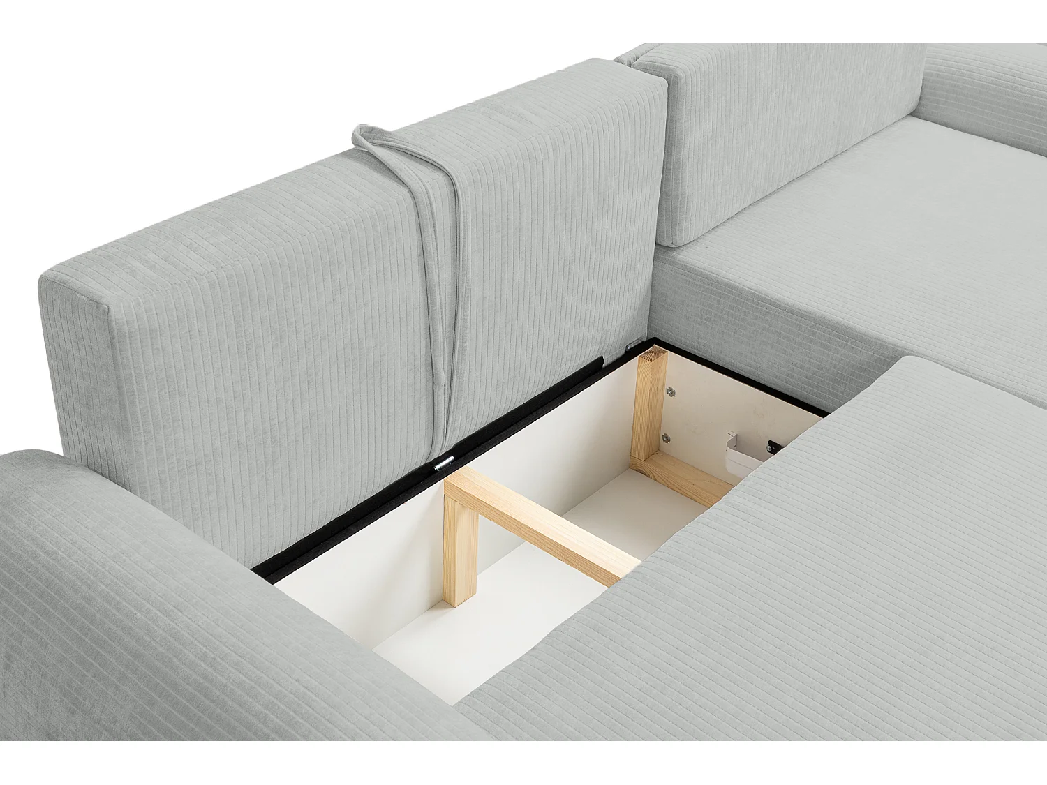 Canapé d'Angle droit avec fonction de couchage ARTE PREMIUM coffre en velours côtelé gris du fabricant - VINOTTI