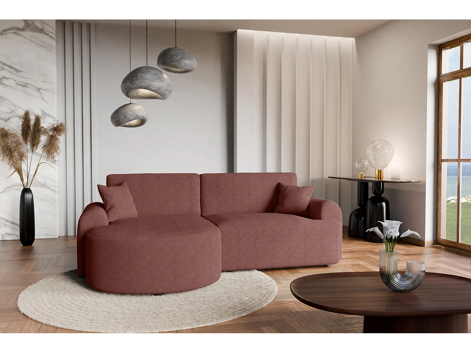 Canapé d'Angle gauche avec fonction de couchage ARTE PREMIUM coffre en bordeaux du fabricant