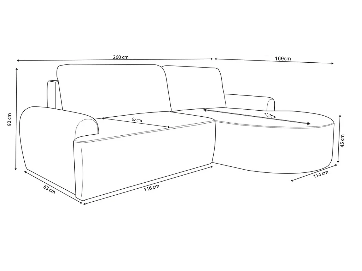 Canapé d’angle droit moderne avec fonction couchage en anthracite – ARTE PREMIUM, direct fabricant