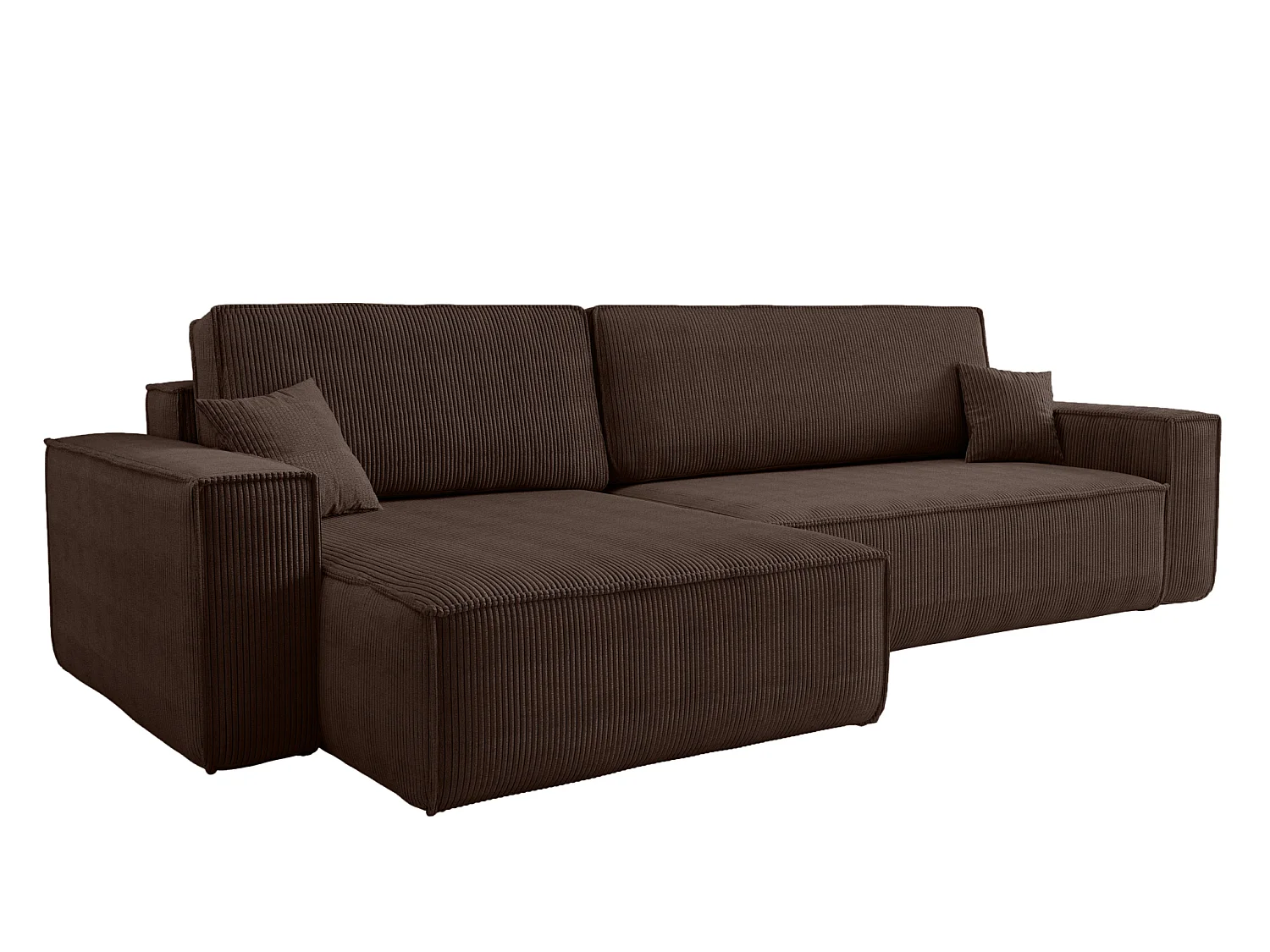 Canapé d'angle convertible 4 places avec coffre en velours brun