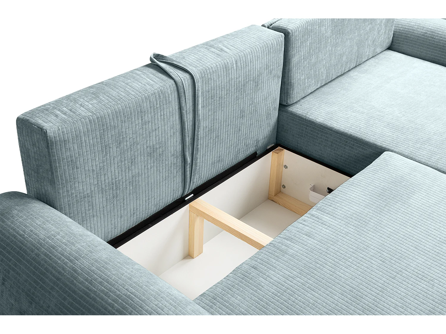 Canapé d'Angle droit avec fonction de couchage ARTE PREMIUM coffre en velours côtelé turquoise du fabricant - VINOTTI