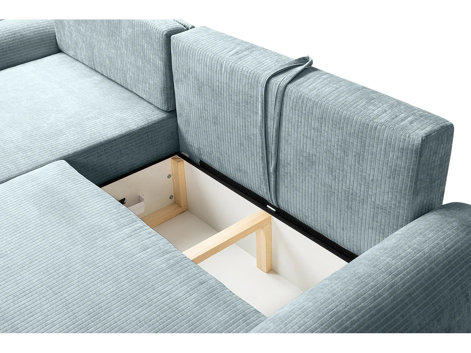 Canapé d'Angle gauche avec fonction de couchage ARTE PREMIUM coffre en velours côtelé turquoise du fabricant - VINOTTI