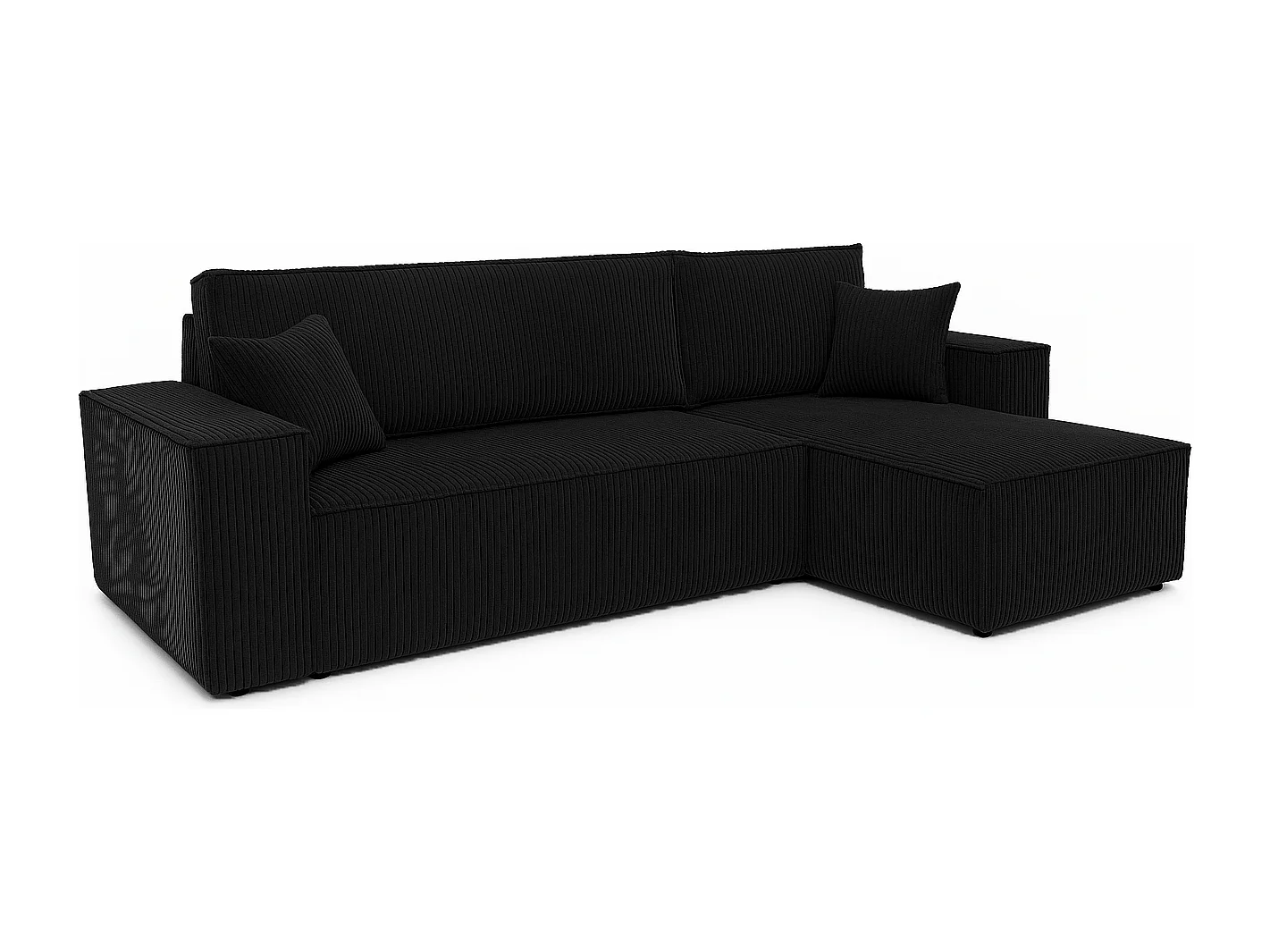 Canapé d'Angle réversible convertible avec fonction de couchage Karl L coffre universel en velours côtelé noir du fabricant - VINOTTI