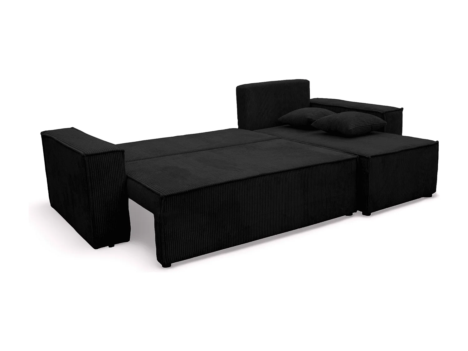 Canapé d'Angle réversible convertible avec fonction de couchage Karl L coffre universel en velours côtelé noir du fabricant - VINOTTI