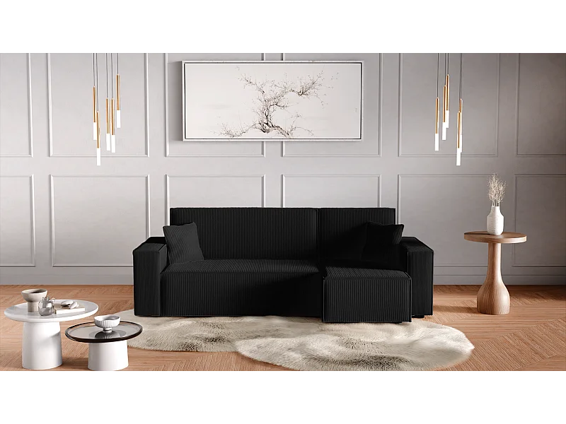 Divano letto angolare reversibile con vano contenitore universale Karl L in velluto a coste nero del produttore - VINOTTI