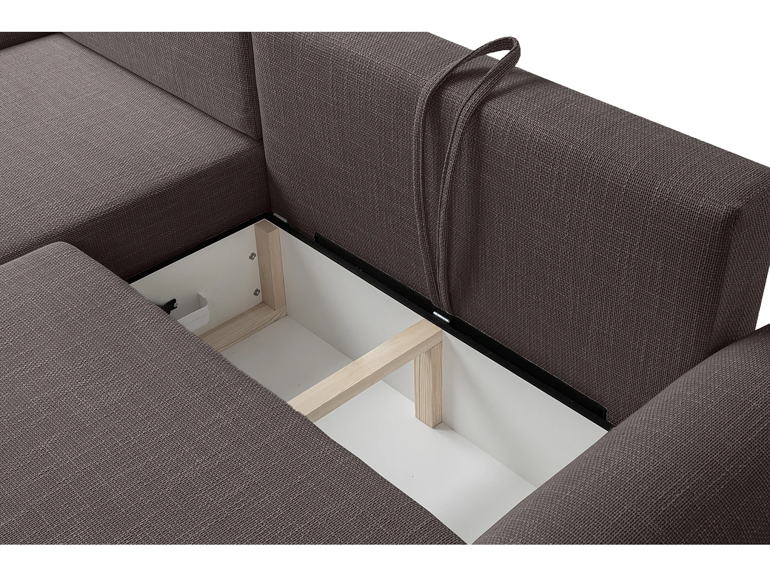 Canapé d’angle gauche en tissu tressé brun chocolat, résistant à l’usure, avec fonction couchage – ARTE PREMIUM