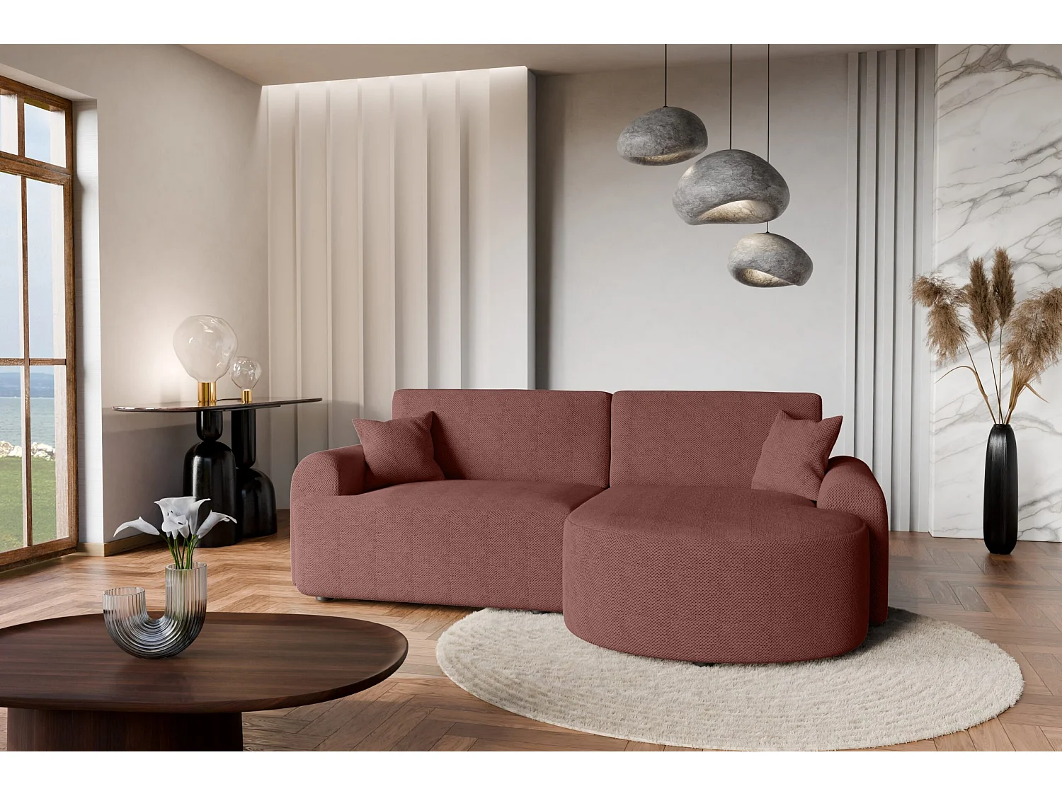 Canapé d'Angle droit avec fonction de couchage ARTE PREMIUM coffre en bordeaux du fabricant