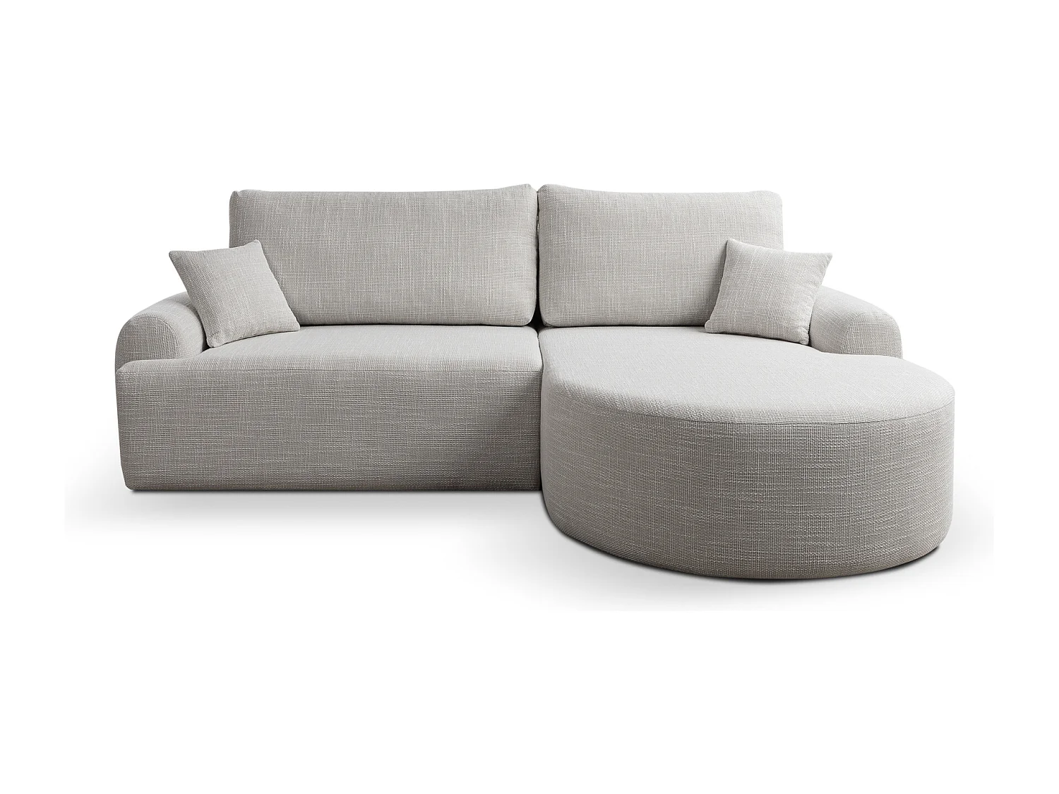 Canapé d’angle droit en tissu tressé gris clair, résistant à l’usure, avec fonction couchage – ARTE PREMIUM