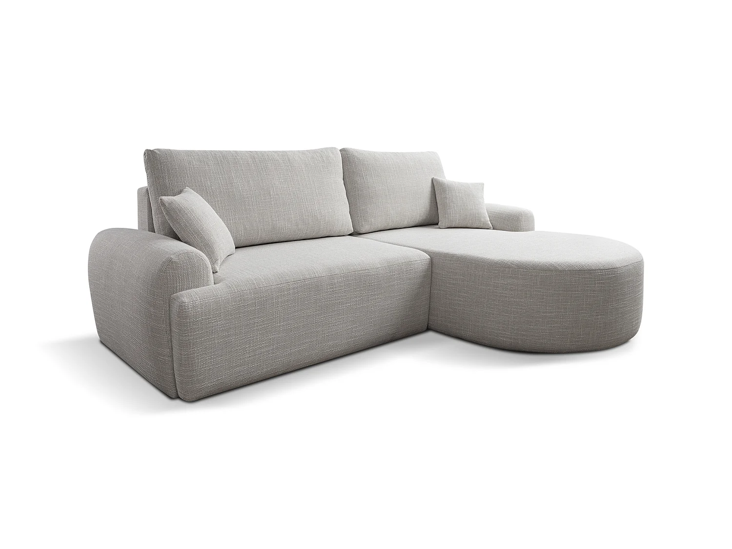 Canapé d’angle droit en tissu tressé gris clair, résistant à l’usure, avec fonction couchage – ARTE PREMIUM